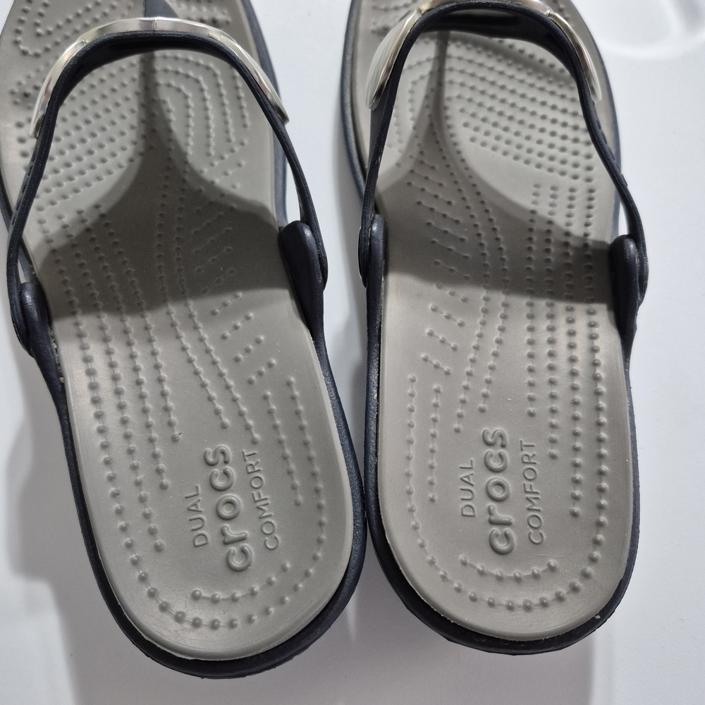 Blue Croc Sandals with Textured Silver Accents - Picture 4 of 6